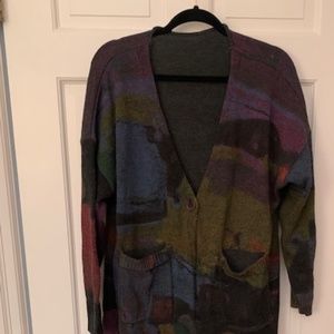 Long MultiColored One Button Cardigan